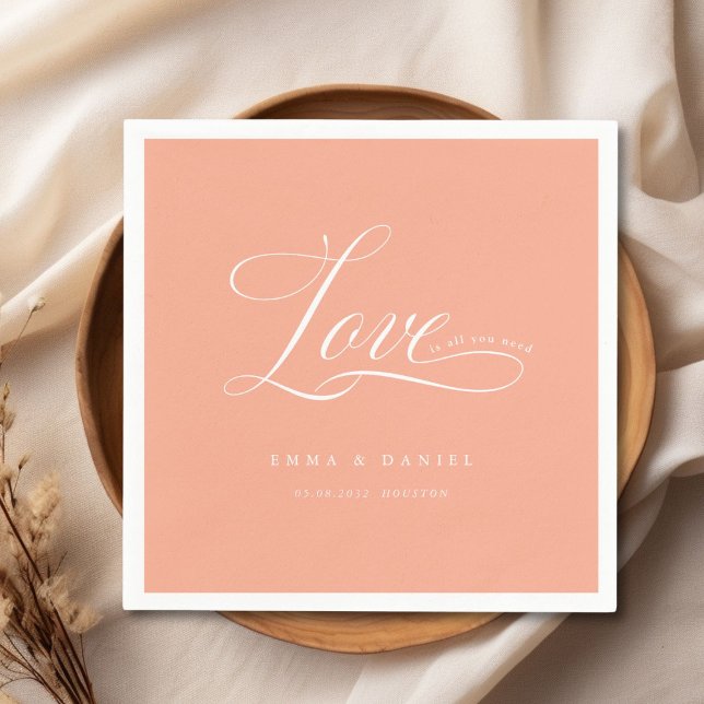 Love is all you need! Elegant, wedding Napkins (Love is all you need! Elegant, wedding Napkins, scripted font with your name & date.)