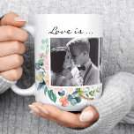 Love Is All You Need Floral Couples Photo Collage Coffee Mug<br><div class="desc">Love Is All You Need Floral Couples Photo Collage Coffee Mug. This cute design features beautiful watercolor pink and sage peony flowers. Personalize this custom design by adding 3 photos of your own and your own custom quote.</div>