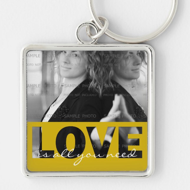 Love is All You Need Mustard Yellow Photo Keychain (Front)