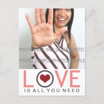 Love Is All You Need Red Heart Coral Gray Photo Postcard by red_dress at Zazzle