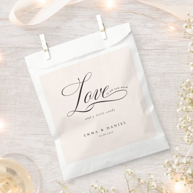 Love is all you need! White-Beige Wedding  Favor Bag (Clipped)