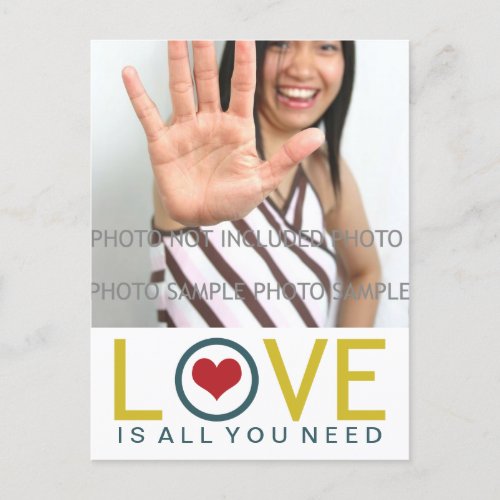 Love is All You Need Yellow Teal Red Heart Photo Postcard