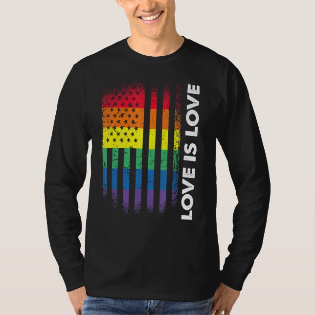 Love Is American Flag Rainbow Gay Lgbtq Lgbt Pride T-Shirt (Front)