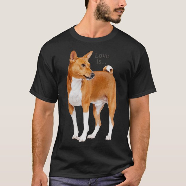 Love Is Basenji  Dog Mom Dad Puppy Cute Pet Valent T-Shirt (Front)