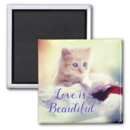 Love is Beautiful Kitten | Cat Square Magnet