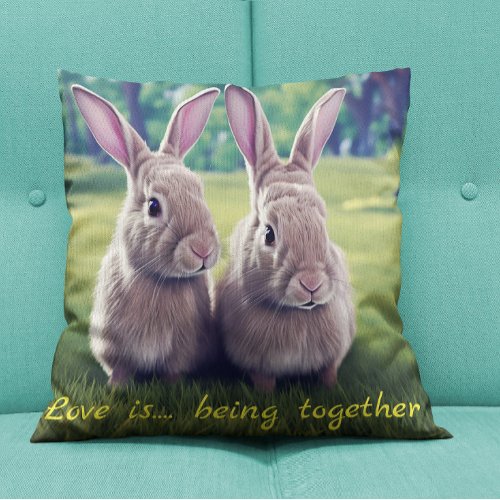 Love is being together cute rabbits Throw Pillow