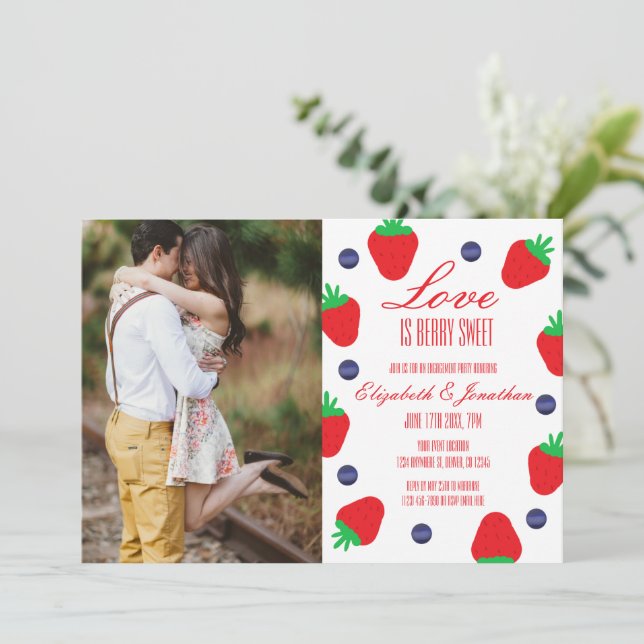 Love Is Berry Sweet Fruit Engagement Party Invitation (Standing Front)