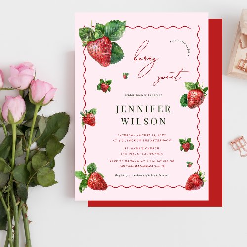 Love is Berry Sweet Pink Strawberry Bridal Shower Invitation