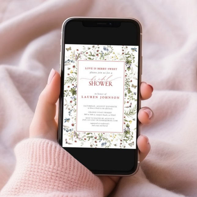 Love Is Berry Sweet Wildflower Red Bridal Shower Invitation (Creator Uploaded)