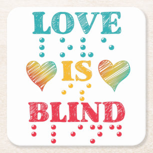 Love Is Blind Braille Hearts Square Paper Coaster