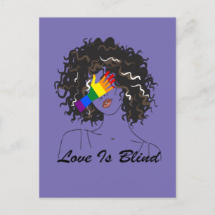 Love Is Blind, LGBT Hand Drawn Pretty Girl, Funny Postcard