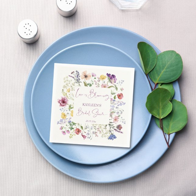 Love is blooming boho wildflower bridal shower napkins (Love is blooming boho wildflower spring summer bridal shower printed napkins personalized decor)