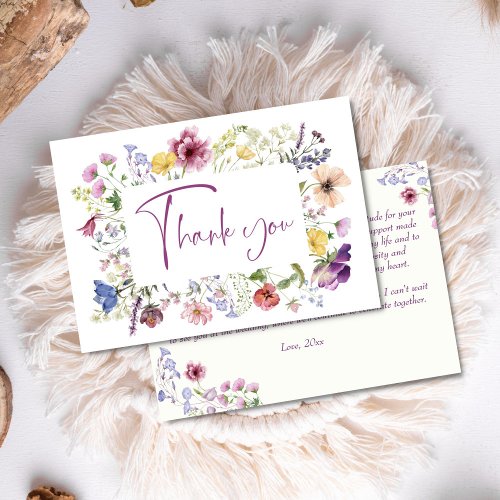 Love is blooming boho wildflower bridal shower thank you card