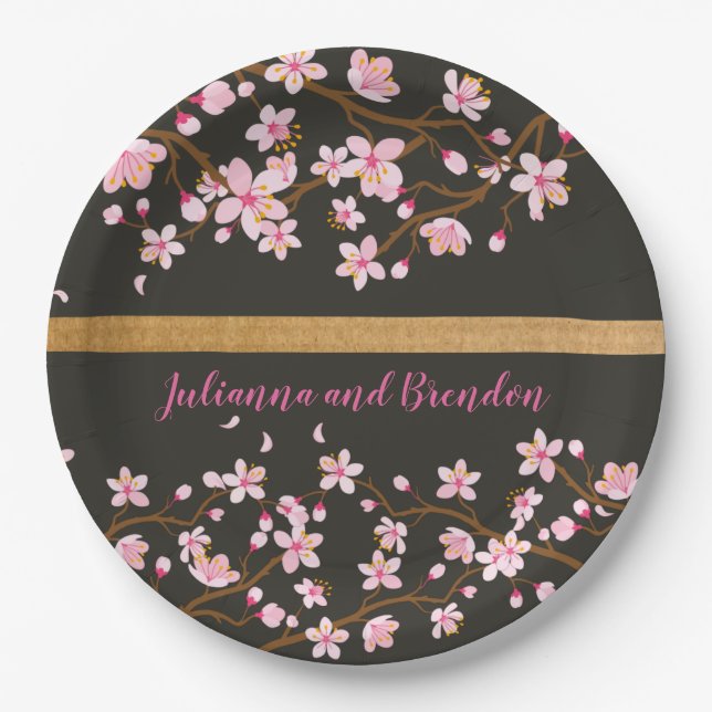 Love is Blooming Cherry Blossom  Paper Plates (Front)