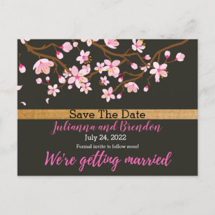 Love is Blooming Cherry Blossom Save the Date Announcement Postcard