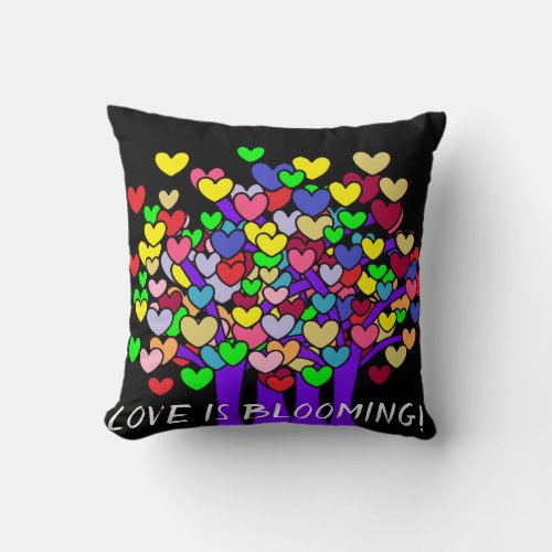 LOVE IS BLOOMING Colorful Hearts Trees Reversible Throw Pillow