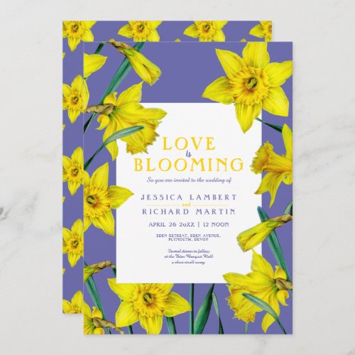 Love is blooming spring yellow daffodils wedding invitation