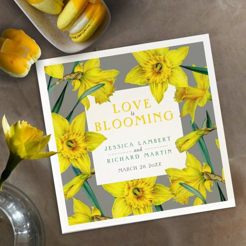 Love is blooming watercolor yellow spring wedding  napkins