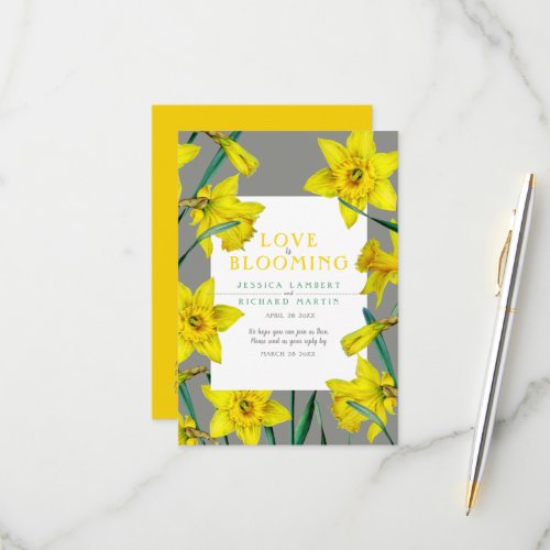 Love is blooming watercolor yellow spring wedding RSVP card