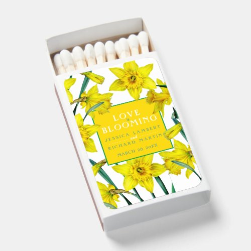 Love is blooming yellow daffodils spring wedding matchboxes