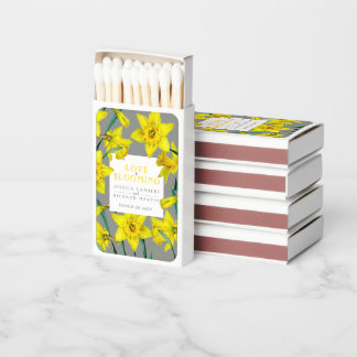 Love is blooming yellow daffodils spring wedding matchboxes