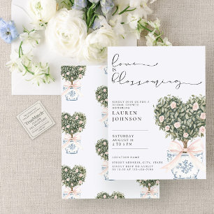 Love is Blossoming Chinoiserie Pink Bridal Shower Invitation