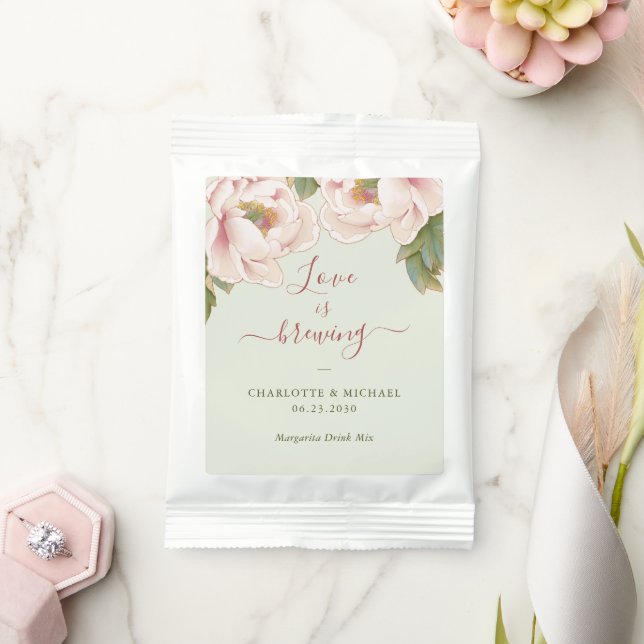 "Love is brew" The Elegant Blush Peony Floral  Mar Margarita Drink Mix (Wedding)