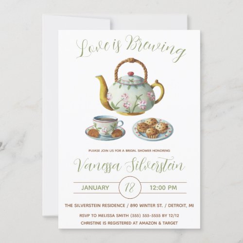 Love is Brewing Afternoon Tea Bridal Shower Invitation