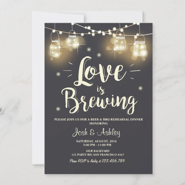 Love is brewing bbq rehearsal bridal shower invitation (Front)