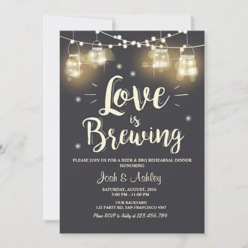 Love is brewing bbq rehearsal bridal shower invitation