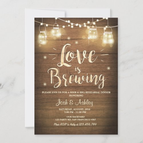 Love is Brewing BBQ Rehearsal Bridal Shower Wood Invitation
