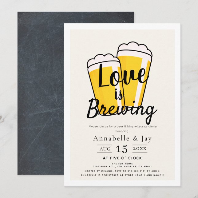 Love is Brewing Beer BBQ Rehearsal Dinner Invitation (Front/Back)