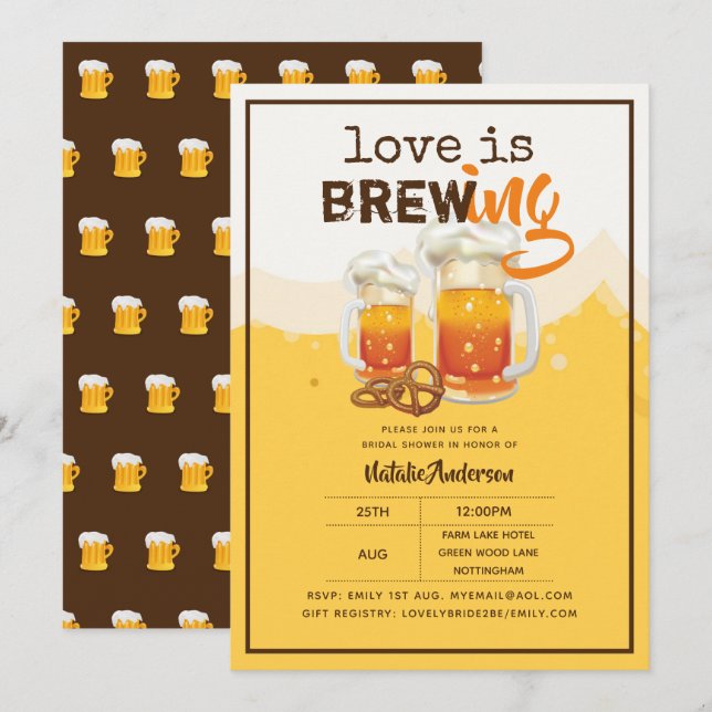 Love Is Brewing BEER Bridal Couples Shower Modern Invitation (Front/Back)