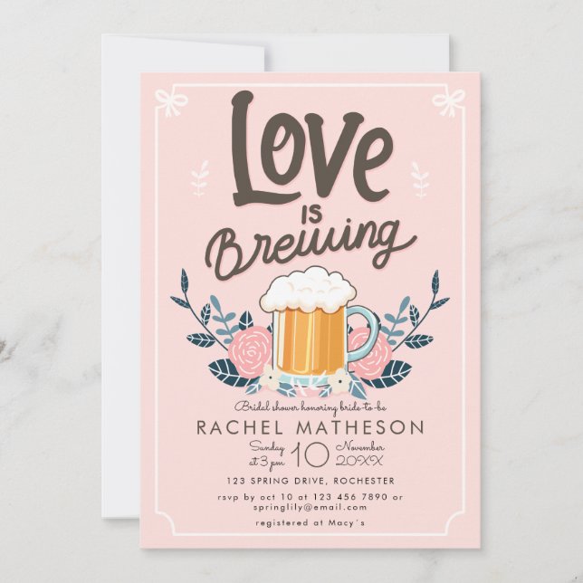 Love is brewing beer bridal shower invitation (Front)