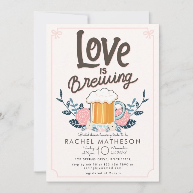 Love is brewing beer bridal shower invitation (Front)