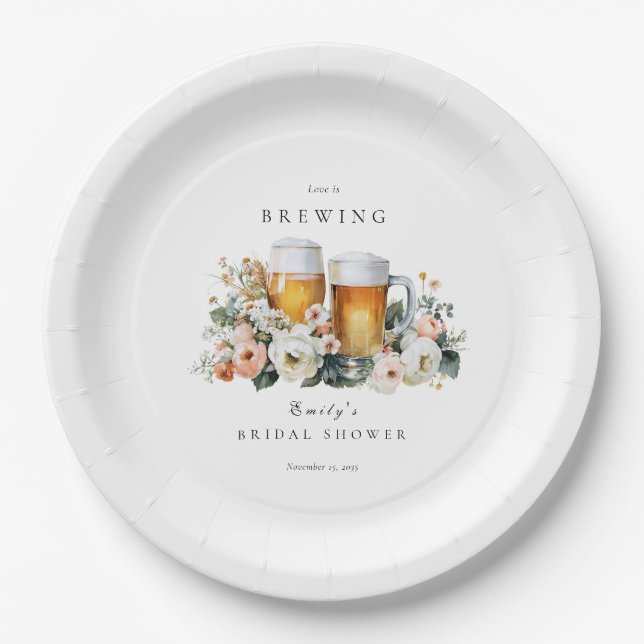 Love is Brewing Beer Bridal Shower Paper Plates (Front)