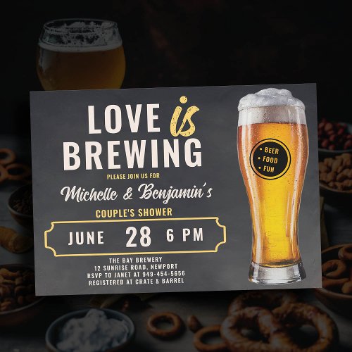 Love is Brewing Beer Couples Coed Shower Chalk Invitation