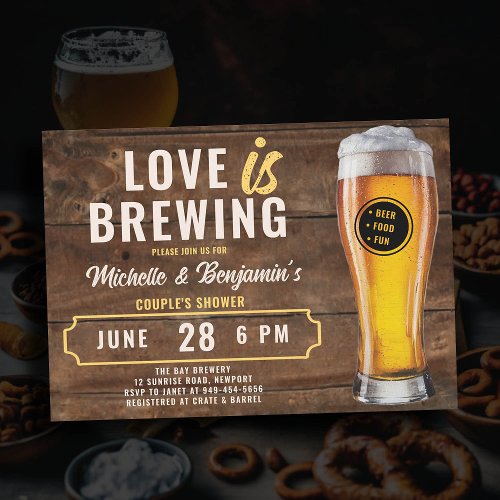Love is Brewing Beer Couples Coed Shower Wood Invitation