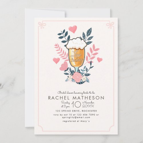Love is brewing beer glass bachelorette party invitation