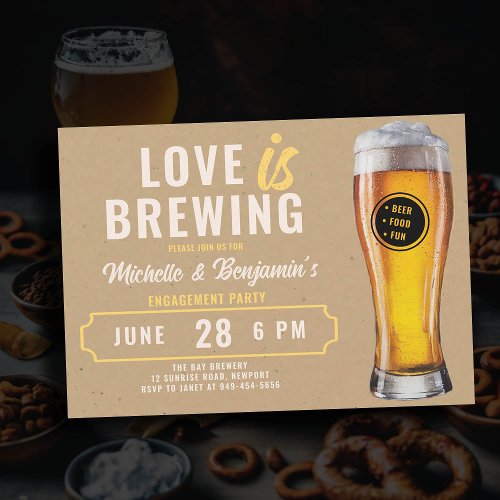 Love is Brewing Beer Kraft Couples Engagement Invitation