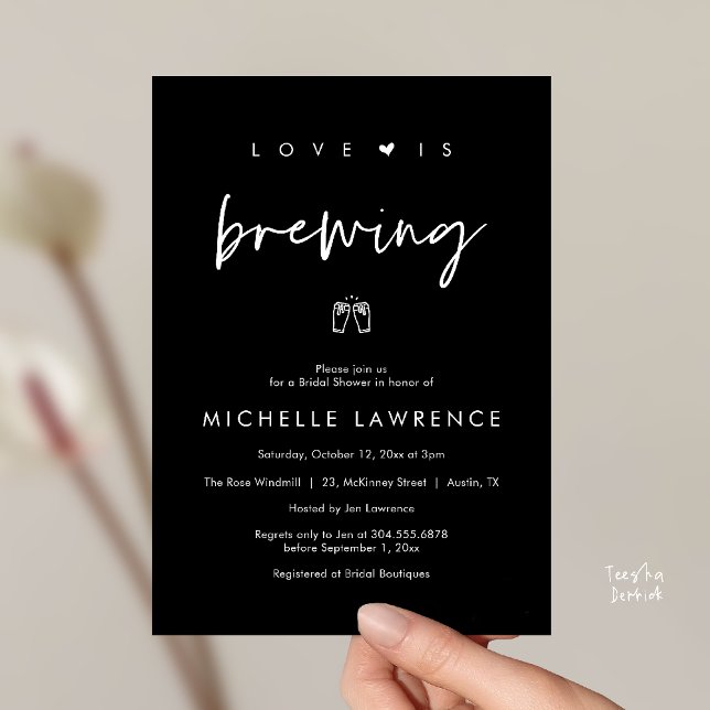 Love is brewing, Beer Party,  Bridal Shower Invitation (Love is brewing, Beer Party, Bridal Shower Invites card, booze love laughter, in black and white)