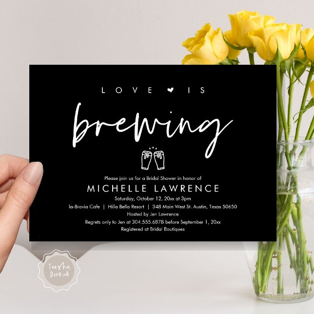 Love is brewing, Beer Party Bridal Shower Invitation (Love is Brewing, Bridal Shower Invitation Card, PDF, Beer Brew Party Celebration, Classy Black)