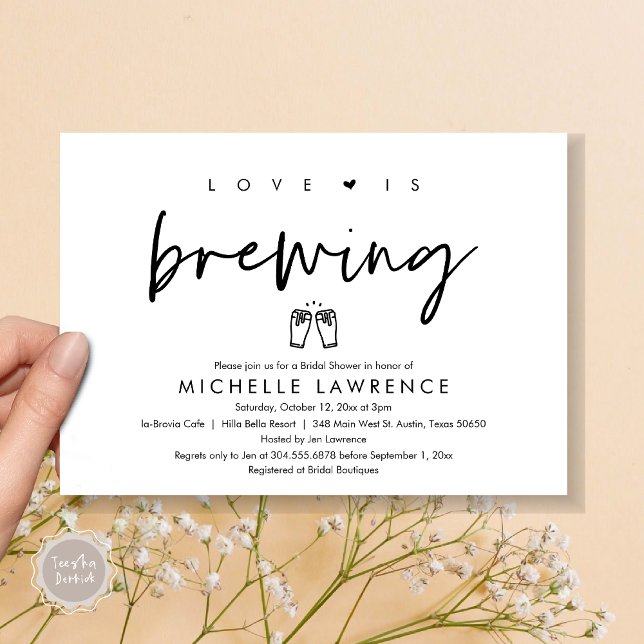 Love is brewing, Beer Party Bridal Shower Invitation (Love is Brewing, Bridal Shower Invitation Card, PDF, Beer Brew Party Celebration, Black and White)