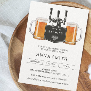 Love is brewing Beer Pizza Casual Bridal Shower Invitation