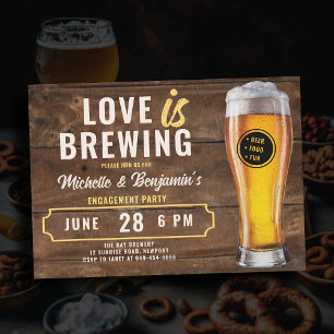 Love is Brewing Beer Rustic Couple's Engagement Invitation