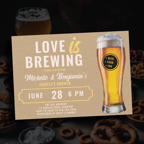 Love is Brewing Beer Theme Couples Coed Shower Invitation