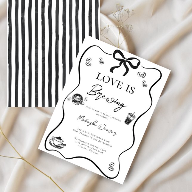 Love is Brewing Black Bow elegant Bridal Shower Invitation (Creator Uploaded)