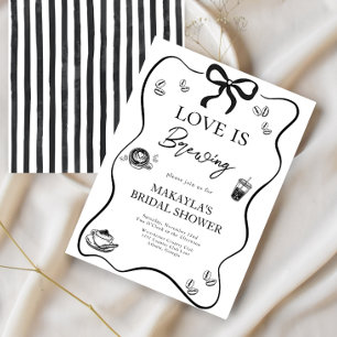 Love is Brewing Black Bow modern Bridal Shower Invitation