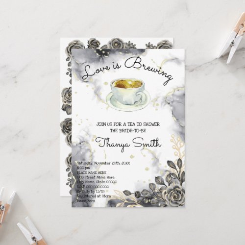 Love is Brewing BlackGold Roses Tea Bridal Shower Invitation