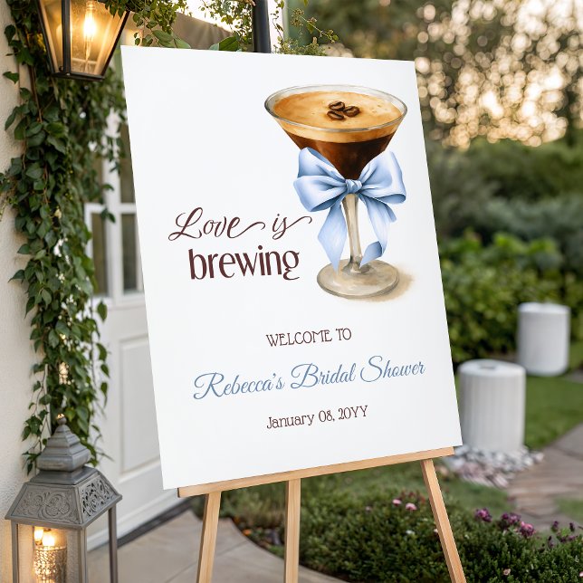 Love is Brewing Blue Bow Bridal Shower Welcome Poster (Creator Uploaded)